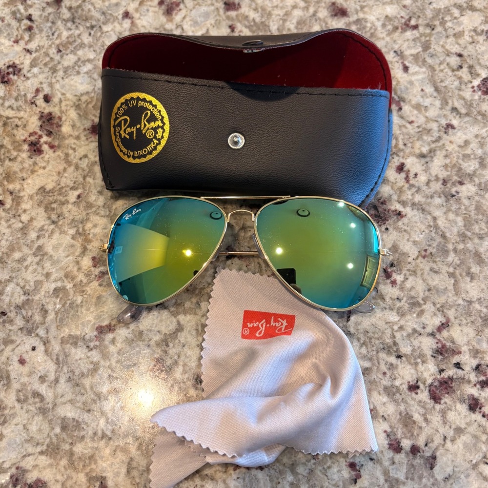 Ray-Ban RB3026 Aviator Sunglasses Gold Green Mirror 62mm Lenses